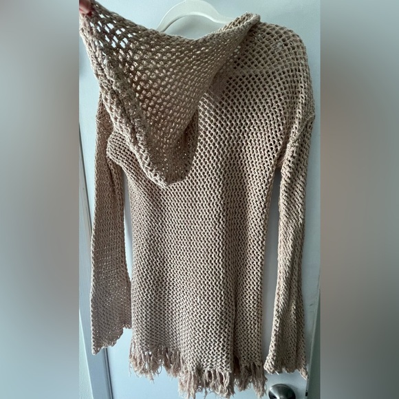 MICHAEL STARS KNIT/CROCHET/MESH HOODED SWIM COVER UP OR SWIM DRESS IN TAN SZ M/L - Picture 7 of 10